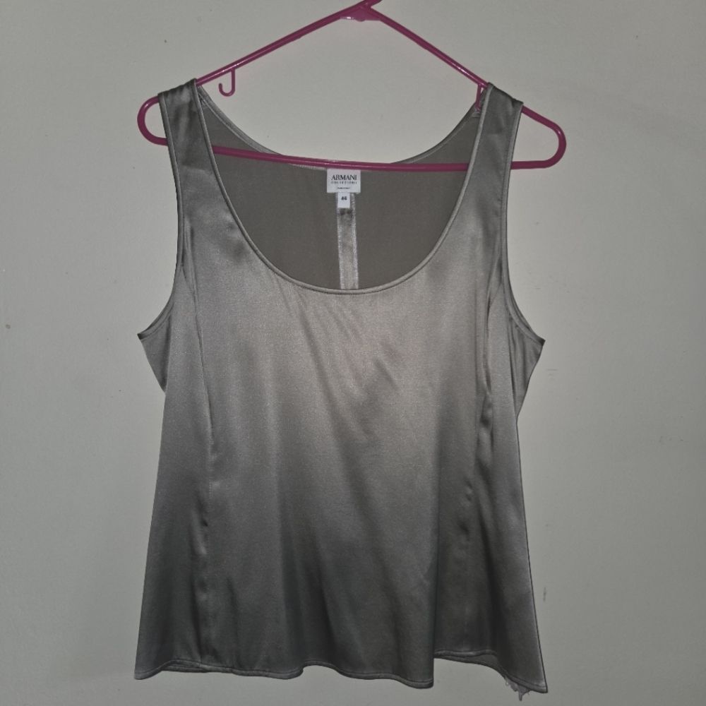Armani Collezioni Silver Round Neck Side Zip Tank Top Blouse IT 46 US 10